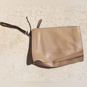 Cosmopolitan Taupe Faux Leather Cosmetic Pouch Wristlet